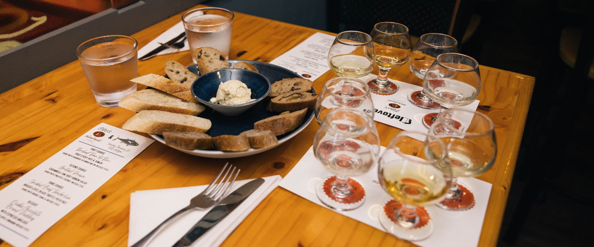 Table with snacks and glasses